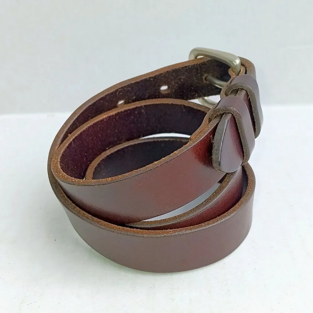 Eddie Bauer Brown Leather Belt-Medium-Harness Style-Brass Buckle-Classic-MInimal